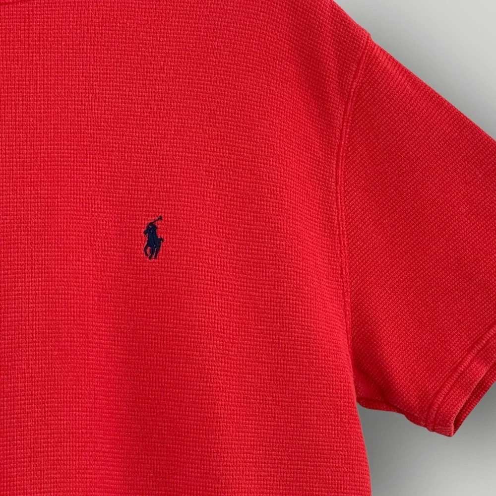 Polo Ralph Lauren Thermal Knit T Shirt Mens L‎ Red Blue Pony Preppy Casual